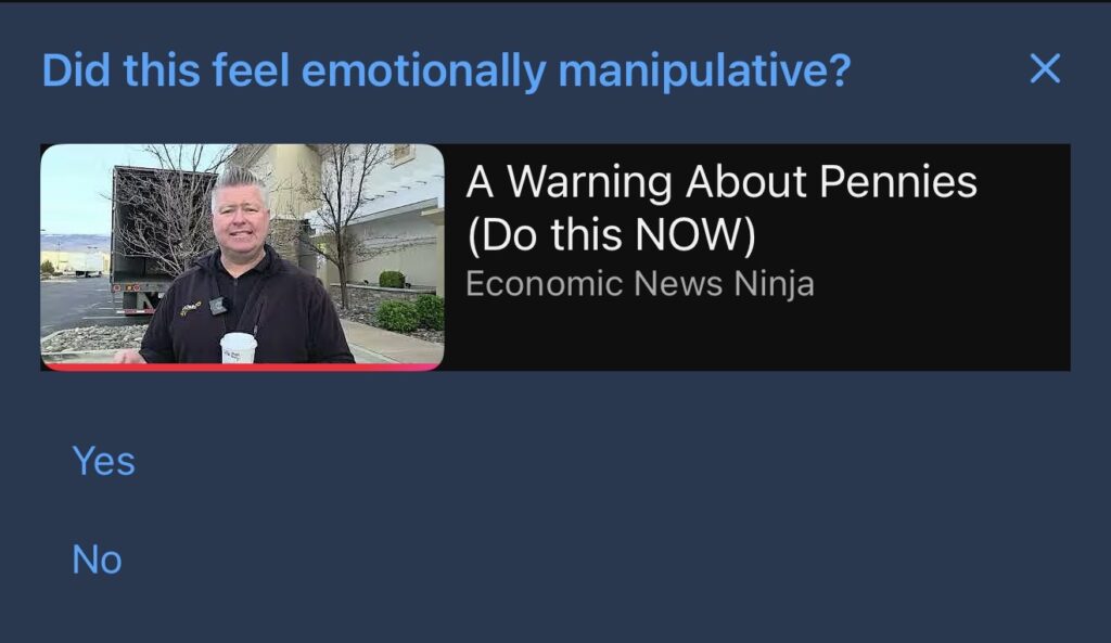 YouTube survey: "Did this feel emotionally manipulative?"