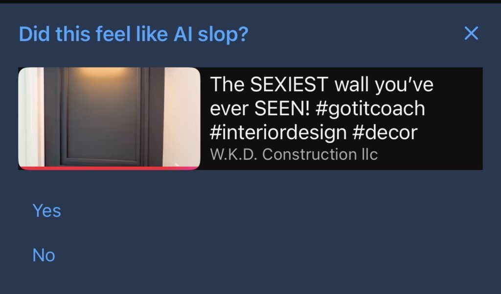 YouTube survey: "Did this feel like AI slop?"