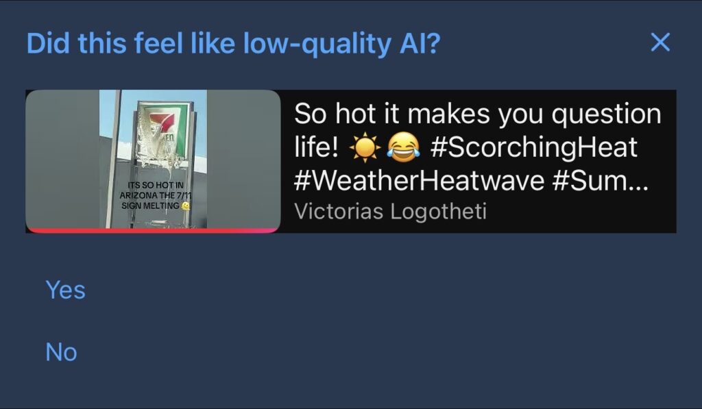 YouTube survey: "Did this feel like low-quality AI?"