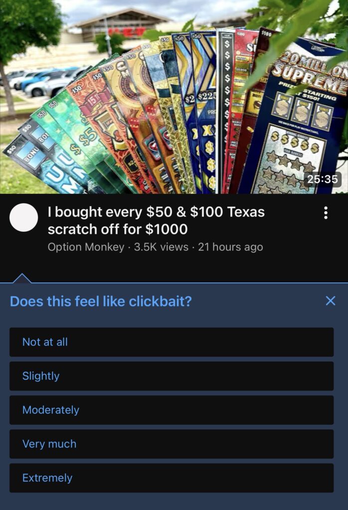 YouTube survey: "Does this feel like clickbait?"